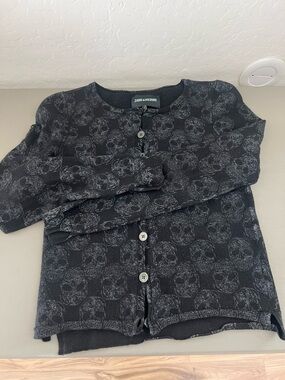 Zadig & Voltaire Black Cardigan with Gray Skull Print